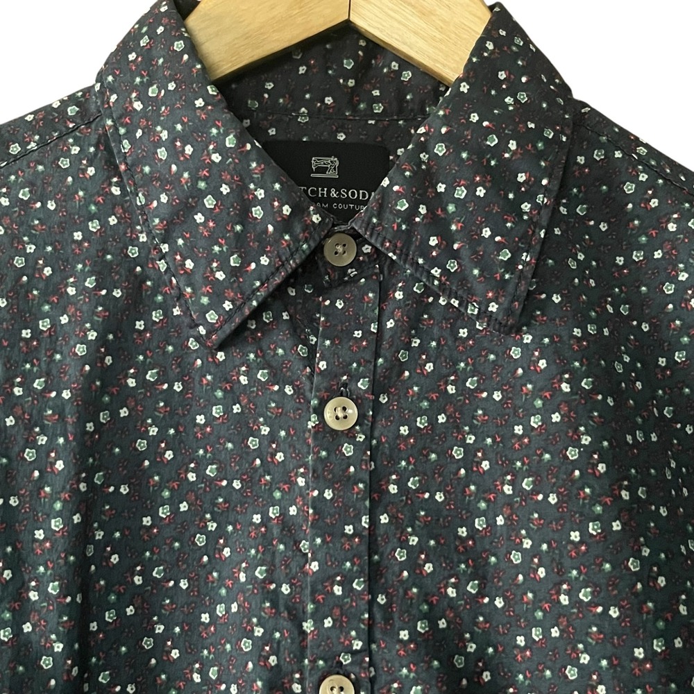 Scotch & Soda Amsterdam Couture Mens Micro Floral Button Down Shirt Navy Size M